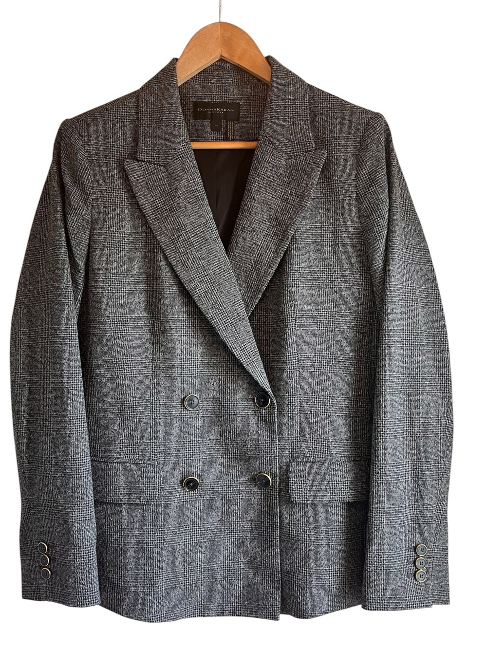 Donna Karan double-breasted boxy plaid blazer size 14 like new condition